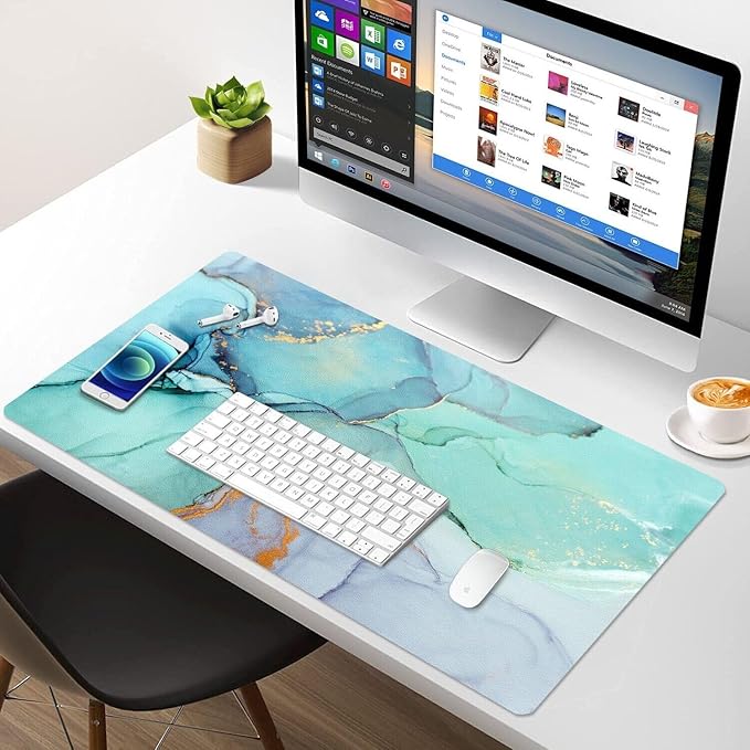 Large Desk Mat, Dual Side PU Leather Waterproof Mousepad Desk Pad, Desk Protector Writing Pads Desk Accessories for Office and Home (B - Green Marble, 24''X14'') | Desk Pads Blotters - TrueDesk