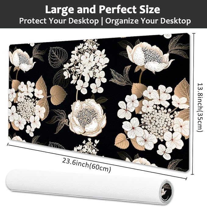 Large Desk Mat, Dual Side PU Leather Waterproof Mousepad Desk Pad, Desk Protector Writing Pads Desk Accessories for Office and Home (C - Black Gold Flower, 24''X14'') | Desk Pads Blotters - TrueDesk