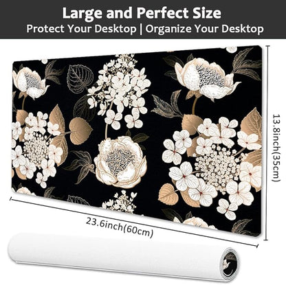 Large Desk Mat, Dual Side PU Leather Waterproof Mousepad Desk Pad, Desk Protector Writing Pads Desk Accessories for Office and Home (C - Black Gold Flower, 24''X14'') | Desk Pads Blotters - TrueDesk