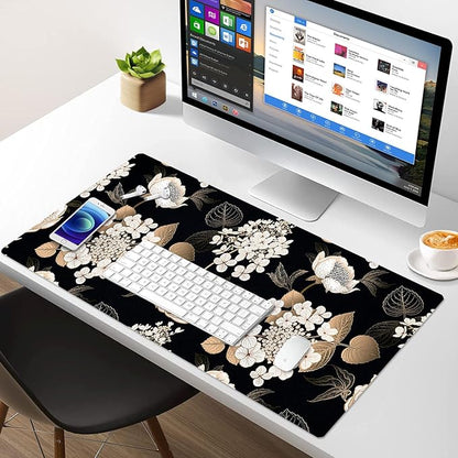 Large Desk Mat, Dual Side PU Leather Waterproof Mousepad Desk Pad, Desk Protector Writing Pads Desk Accessories for Office and Home (C - Black Gold Flower, 24''X14'') | Desk Pads Blotters - TrueDesk