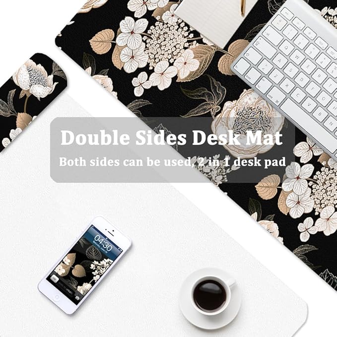 Large Desk Mat, Dual Side PU Leather Waterproof Mousepad Desk Pad, Desk Protector Writing Pads Desk Accessories for Office and Home (C - Black Gold Flower, 24''X14'') | Desk Pads Blotters - TrueDesk