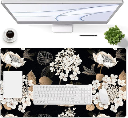 Large Desk Mat, Dual Side PU Leather Waterproof Mousepad Desk Pad, Desk Protector Writing Pads Desk Accessories for Office and Home (C - Black Gold Flower, 24''X14'') | Desk Pads Blotters - TrueDesk