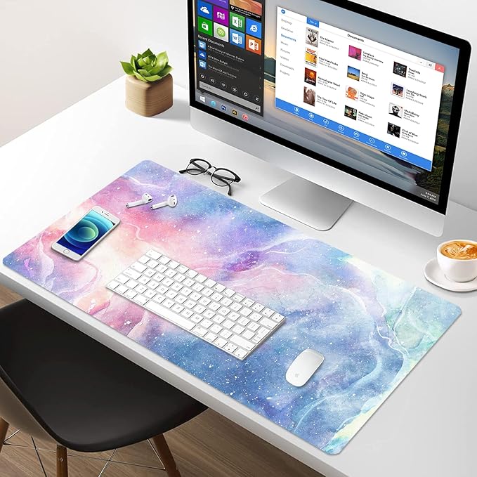Large Desk Mat, Dual Side PU Leather Waterproof Mousepad Desk Pad, Desk Protector Writing Pads Desk Accessories for Office and Home (D - Starry Sky, 24''X14'') | Desk Pads Blotters - TrueDesk