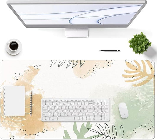 Large Desk Mat, Dual Side PU Leather Waterproof Mousepad Desk Pad, Desk Protector Writing Pads Desk Accessories for Office and Home (E - Watercolor Plants, 24''X14'') | Desk Pads Blotters - TrueDesk
