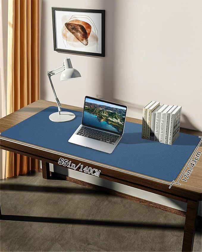 Large Desk mat, Leather Desk Pad Protector,Office Desk Mat,Mouse Pad, Non - Slip Desk Blotter, Laptop Desk Pad, Waterproof Desk Writing Pad for Office&Home (Grey Blue, 55" x 17") | Desk Pads Blotters - TrueDesk