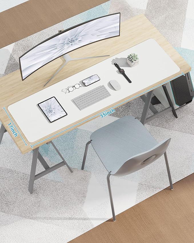 Large Desk Mat,55" x 17"Leather Desk Pad Protector,Large Mouse Pad,Office Desk Mat, Non - Slip PU Leather Desk Blotter, Laptop Desk Pad,Waterproof Desk Writing Pad for Office/Home/Decor(Ivory White) | Desk Pads Blotters - TrueDesk