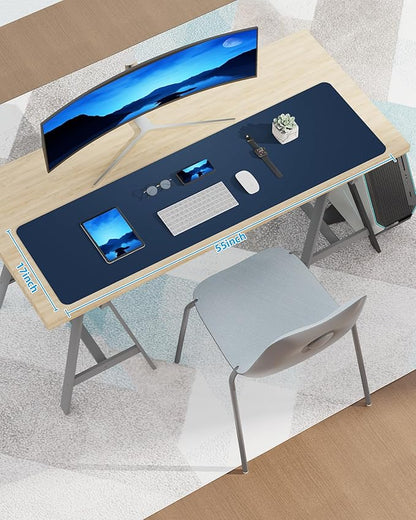 Large Desk Mat,55" x 17"Leather Desk Pad Protector,Large Mouse Pad,Office Desk Mat, Non - Slip PU Leather Desk Blotter,Desk Pad,Waterproof Desk Writing Pad for Office/Home/Decor (Midnight Blue) | Desk Pads Blotters - TrueDesk