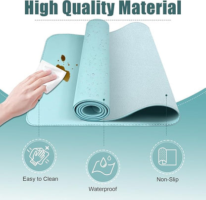 Large Desk Pad 47.2" x 17", Leather Desk Mat Protector, Non - Slip PU Leather Desk Blotter Pad, Large Mouse Keyboard Mat, Waterproof Desk Cover Pad for Office & Home(Aqua Frost Blue) | Desk Pads Blotters - TrueDesk
