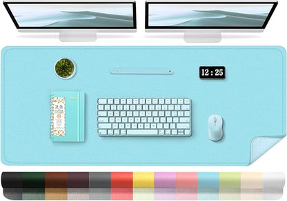 Large Desk Pad 47.2" x 17", Leather Desk Mat Protector, Non - Slip PU Leather Desk Blotter Pad, Large Mouse Keyboard Mat, Waterproof Desk Cover Pad for Office & Home(Aqua Frost Blue) | Desk Pads Blotters - TrueDesk