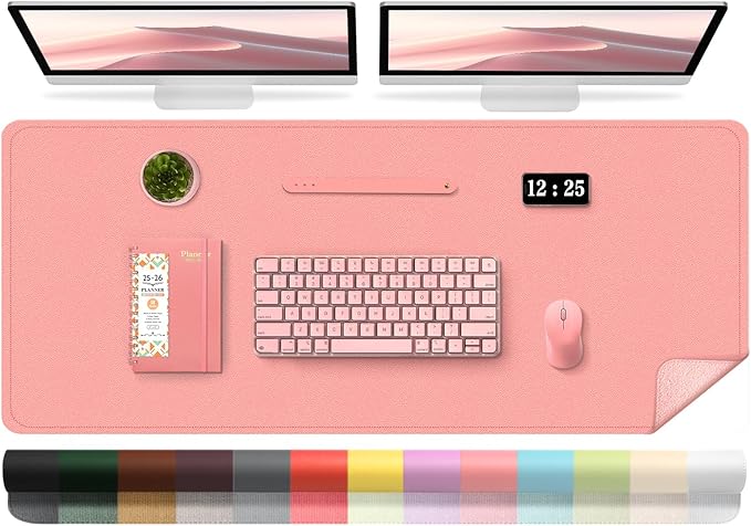 Large Desk Pad 47.2" x 17", Leather Desk Mat Protector, Non - Slip PU Leather Desk Blotter Pad, Large Mouse Keyboard Mat, Waterproof Desk Cover Pad for Office & Home(Sweet Pink) | Desk Pads Blotters - TrueDesk