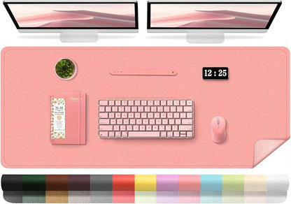 Large Desk Pad 47.2" x 17", Leather Desk Mat Protector, Non - Slip PU Leather Desk Blotter Pad, Large Mouse Keyboard Mat, Waterproof Desk Cover Pad for Office & Home(Sweet Pink) | Desk Pads Blotters - TrueDesk