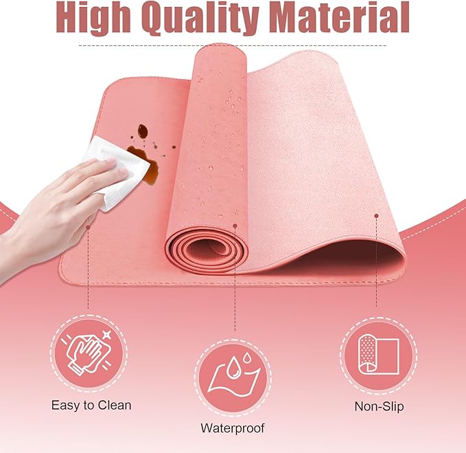 Large Desk Pad 47.2" x 17", Leather Desk Mat Protector, Non - Slip PU Leather Desk Blotter Pad, Large Mouse Keyboard Mat, Waterproof Desk Cover Pad for Office & Home(Sweet Pink) | Desk Pads Blotters - TrueDesk