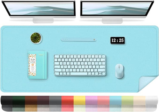 Large Desk Pad, 47.2'' x 23.6'', Computer Mat for Desk, Leather Desk Pad Protector, Suede Base Desk Blotter, Non - Slip Office Desk Mat, Waterproof Desk Writing Pad for Office and Home Aqua Frost Blue | Desk Pads Blotters - TrueDesk