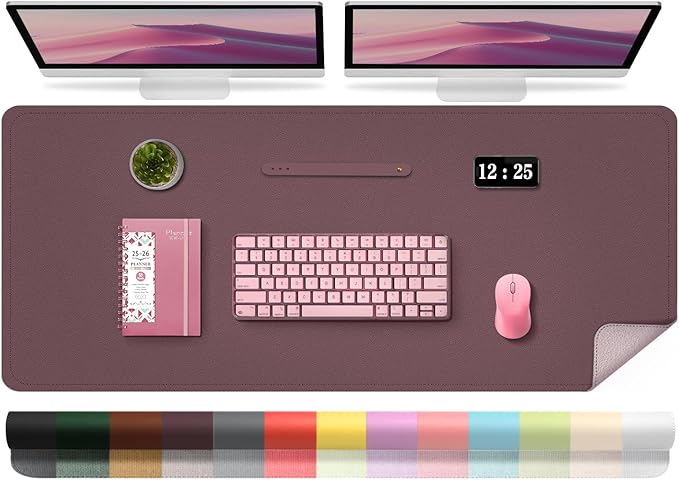Large Desk Pad, 47.2'' x 23.6'', Computer Mat for Desk, Leather Desk Pad Protector, Suede Base Desk Blotter, Non - Slip Office Desk Mat, Waterproof Desk Writing Pad for Office and Home Dark Purple | Desk Pads Blotters - TrueDesk