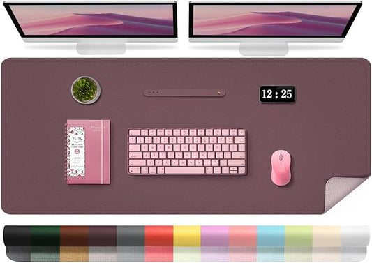 Large Desk Pad, 47.2'' x 23.6'', Computer Mat for Desk, Leather Desk Pad Protector, Suede Base Desk Blotter, Non - Slip Office Desk Mat, Waterproof Desk Writing Pad for Office and Home Dark Purple | Desk Pads Blotters - TrueDesk