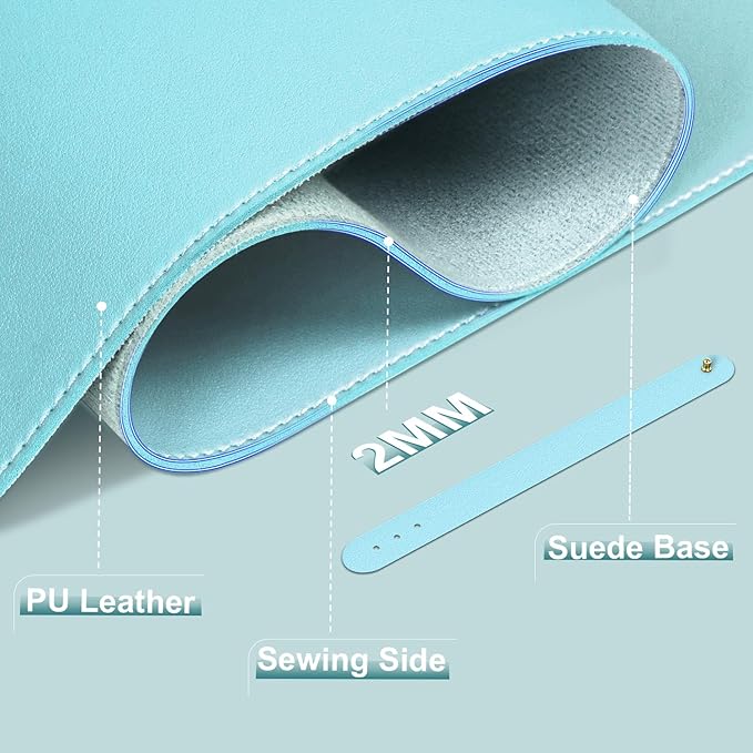 Large Desk Pad, 47.2'' x 23.6'', Computer Mat for Desk, Leather Desk Pad Protector, Suede Base Desk Blotter, Non - Slip Office Desk Mat, Waterproof Desk Writing Pad for Office and Home Aqua Frost Blue | Desk Pads Blotters - TrueDesk