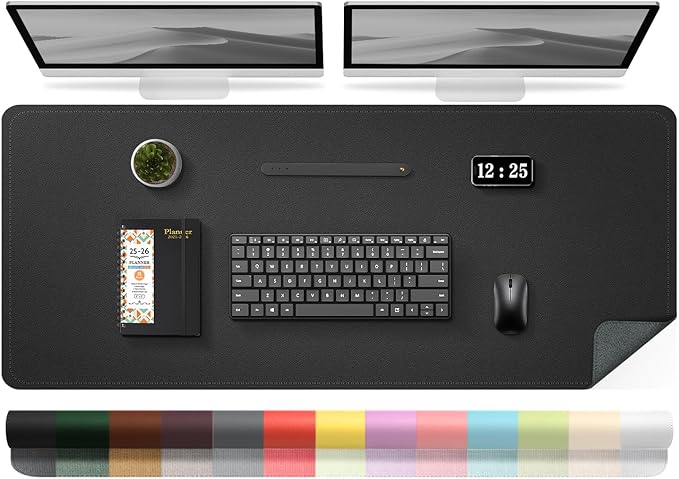 Large Desk Pad, 47.2'' x 23.6'', Computer Mat for Desk, Leather Desk Pad Protector, Suede Base Sewing Desk Blotter, Non - Slip Office Desk Mat, Waterproof Desk Writing Pad for Office and Home Black | Desk Pads Blotters - TrueDesk