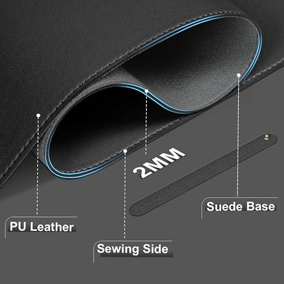 Large Desk Pad, 47.2'' x 23.6'', Computer Mat for Desk, Leather Desk Pad Protector, Suede Base Sewing Desk Blotter, Non - Slip Office Desk Mat, Waterproof Desk Writing Pad for Office and Home Black | Desk Pads Blotters - TrueDesk