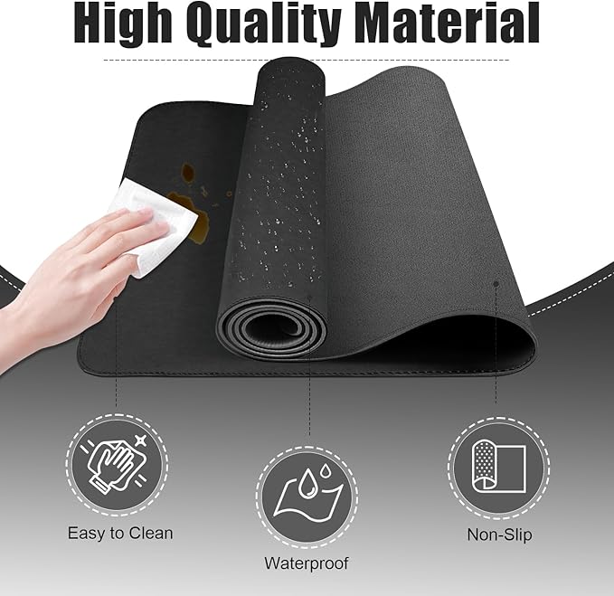 Large Desk Pad, 47.2'' x 23.6'', Computer Mat for Desk, Leather Desk Pad Protector, Suede Base Sewing Desk Blotter, Non - Slip Office Desk Mat, Waterproof Desk Writing Pad for Office and Home Black | Desk Pads Blotters - TrueDesk