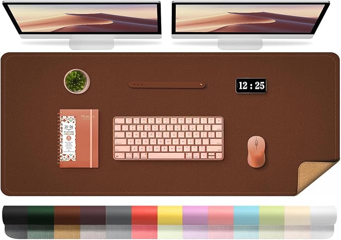 Large Desk Pad Mat, 47.2'' x 23.6'' Computer Mat for Desk, Leather Desk Pad Protector, Suede Sewing Desk Blotter, Non - Slip Office Desk Mat, Waterproof Desk Writing Pad for Office and Home Seal Brown | Desk Pads Blotters - TrueDesk