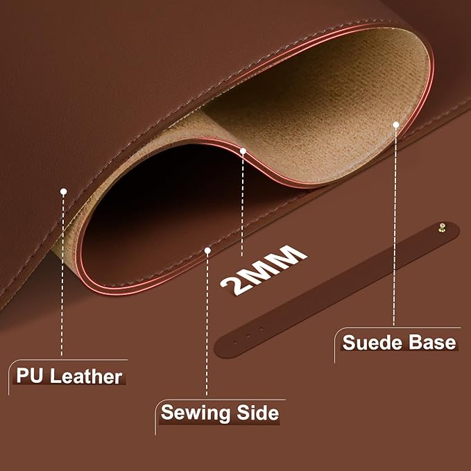 Large Desk Pad Mat, 47.2'' x 23.6'' Computer Mat for Desk, Leather Desk Pad Protector, Suede Sewing Desk Blotter, Non - Slip Office Desk Mat, Waterproof Desk Writing Pad for Office and Home Seal Brown | Desk Pads Blotters - TrueDesk