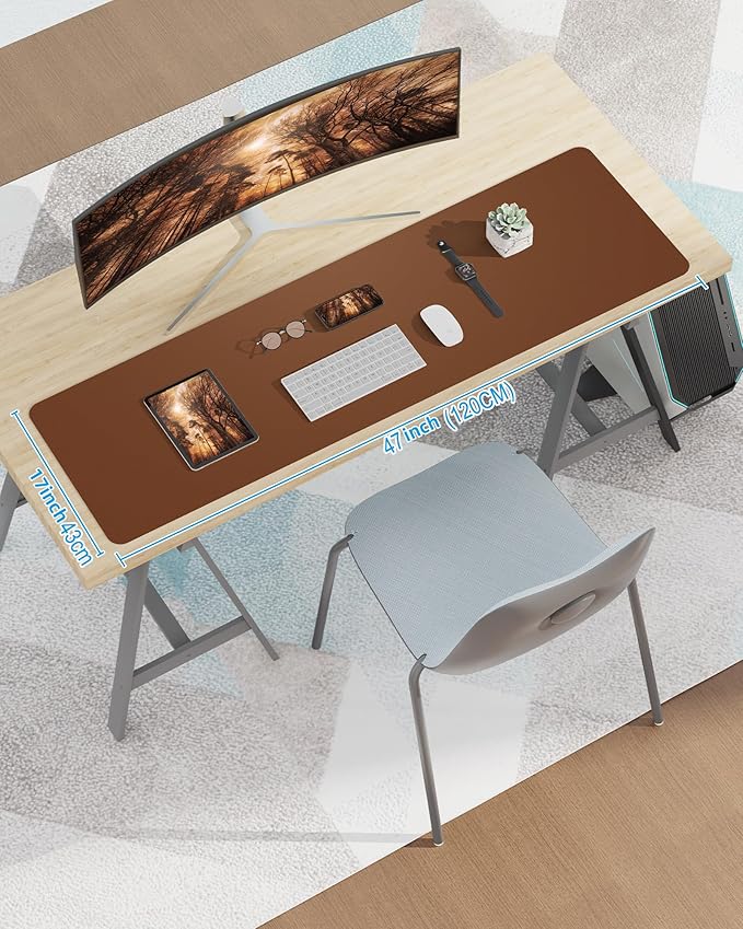 Large Desk pad mat,Mouse Pad,Office Desk Mat, Non - Slip PU Leather Desk Blotter,Large Desk mat,Waterproof Keyboard mat for Office/Home/Decor (Brown,48" x 17") | Desk Pads Blotters - TrueDesk