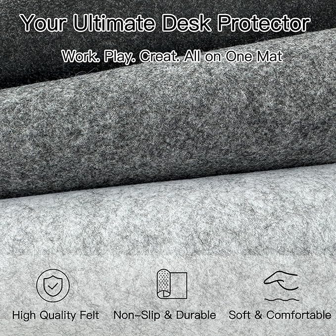 Large Felt Desk Mat, 35.4" x 15.7" Felt Desk Pad - Non - Slip Keyboard Mat & Mouse Pad for Office and Gaming, Water Resistant Desktop Protector for Computer, Home, Work (Light Gray) | Desk Pads Blotters - TrueDesk