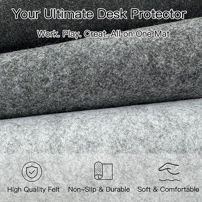Large Felt Desk Mat, 35.4" x 15.7" Felt Desk Pad - Non - Slip Keyboard Mat & Mouse Pad for Office and Gaming, Water Resistant Desktop Protector for Computer, Home, Work (Light Gray) | Desk Pads Blotters - TrueDesk