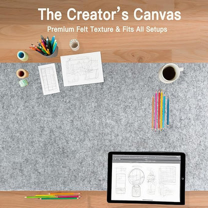 Large Felt Desk Mat, 35.4" x 15.7" Felt Desk Pad - Non - Slip Keyboard Mat & Mouse Pad for Office and Gaming, Water Resistant Desktop Protector for Computer, Home, Work (Light Gray) | Desk Pads Blotters - TrueDesk