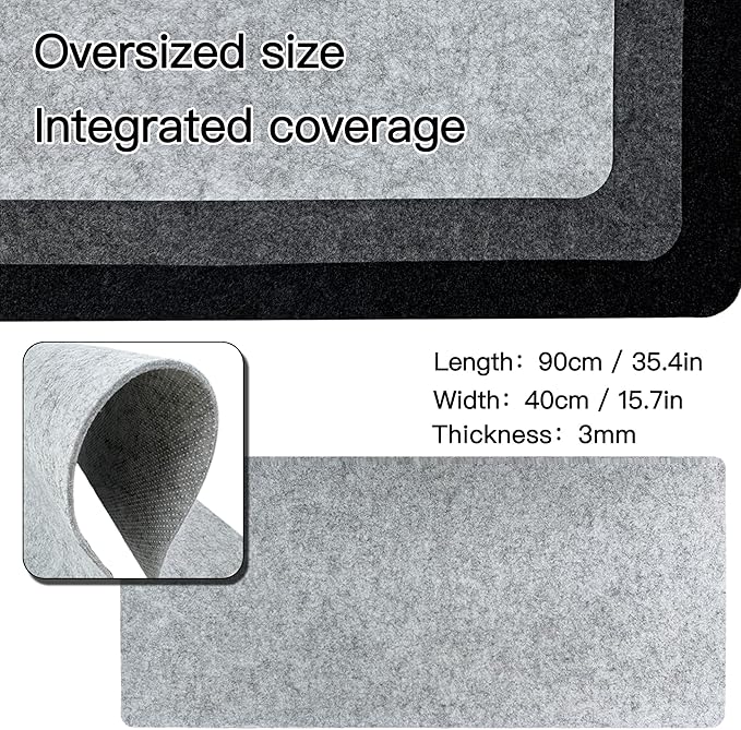 Large Felt Desk Mat, 35.4" x 15.7" Felt Desk Pad - Non - Slip Keyboard Mat & Mouse Pad for Office and Gaming, Water Resistant Desktop Protector for Computer, Home, Work (Light Gray) | Desk Pads Blotters - TrueDesk