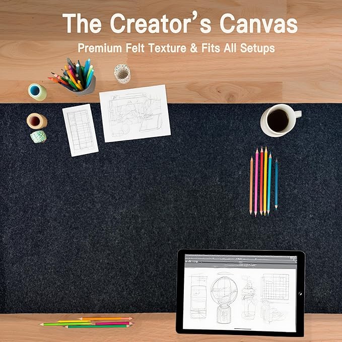 Large Felt Desk Mat, 35.4"x15.4" Felt Desk Pad - Non - Slip Keyboard Mat & Mouse Pad for Office and Gaming, Water Resistant Desktop Protector for Computer, Home, Work (Black Gray) | Desk Pads Blotters - TrueDesk