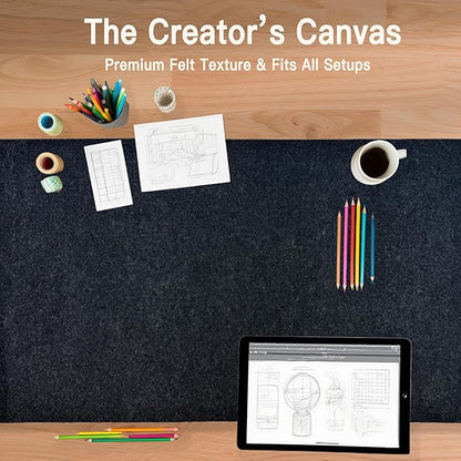 Large Felt Desk Mat, 35.4"x15.4" Felt Desk Pad - Non - Slip Keyboard Mat & Mouse Pad for Office and Gaming, Water Resistant Desktop Protector for Computer, Home, Work (Black Gray) | Desk Pads Blotters - TrueDesk