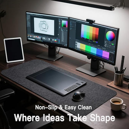 Large Felt Desk Mat, 35.4"x15.4" Felt Desk Pad - Non - Slip Keyboard Mat & Mouse Pad for Office and Gaming, Water Resistant Desktop Protector for Computer, Home, Work (Black Gray) | Desk Pads Blotters - TrueDesk