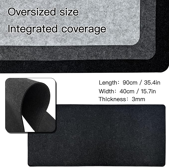 Large Felt Desk Mat, 35.4"x15.4" Felt Desk Pad - Non - Slip Keyboard Mat & Mouse Pad for Office and Gaming, Water Resistant Desktop Protector for Computer, Home, Work (Black Gray) | Desk Pads Blotters - TrueDesk