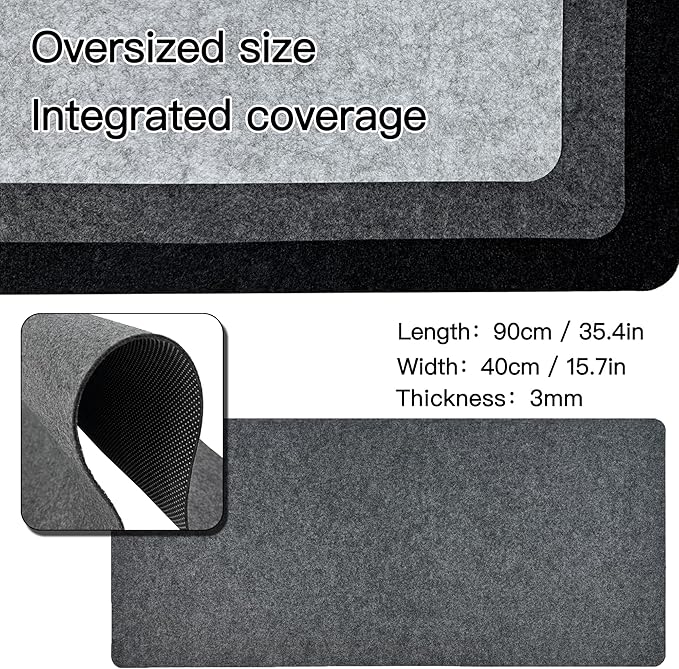 Large Felt Desk Mat, 35.4"X15.7" Felt Desk Pad - Non - Slip Keyboard Mat & Mouse Pad for Office and Gaming, Water Resistant Desktop Protector for Computer, Home, Work (Dark Gray) | Desk Pads Blotters - TrueDesk