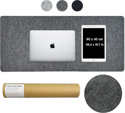 Large Felt Desk Mat, 35.4"X15.7" Felt Desk Pad - Non - Slip Keyboard Mat & Mouse Pad for Office and Gaming, Water Resistant Desktop Protector for Computer, Home, Work (Dark Gray) | Desk Pads Blotters - TrueDesk