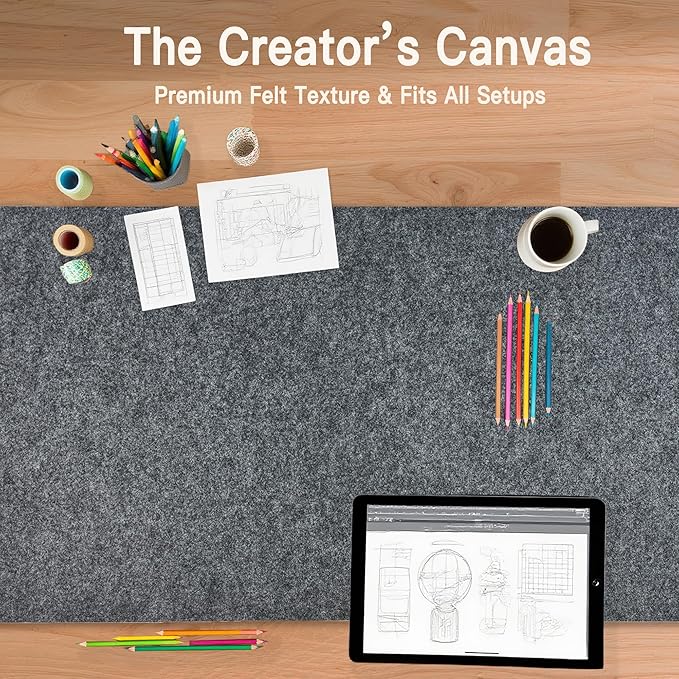 Large Felt Desk Mat, 35.4"X15.7" Felt Desk Pad - Non - Slip Keyboard Mat & Mouse Pad for Office and Gaming, Water Resistant Desktop Protector for Computer, Home, Work (Dark Gray) | Desk Pads Blotters - TrueDesk