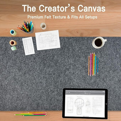 Large Felt Desk Mat, 35.4"X15.7" Felt Desk Pad - Non - Slip Keyboard Mat & Mouse Pad for Office and Gaming, Water Resistant Desktop Protector for Computer, Home, Work (Dark Gray) | Desk Pads Blotters - TrueDesk