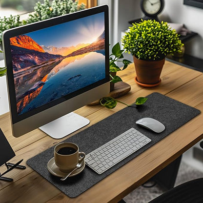 Large Felt Desk mat 36x12 inches, with Non - Slip Full Desk Mouse Pad,Office Computer Desk Mat for Keyboard,Felt Desk Mat for Desk Pad Protector (Dark Gray) | Desk Pads Blotters - TrueDesk