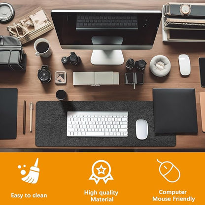 Large Felt Desk mat 36x12 inches, with Non - Slip Full Desk Mouse Pad,Office Computer Desk Mat for Keyboard,Felt Desk Mat for Desk Pad Protector (Dark Gray) | Desk Pads Blotters - TrueDesk