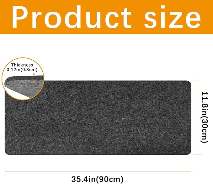 Large Felt Desk mat 36x12 inches, with Non - Slip Full Desk Mouse Pad,Office Computer Desk Mat for Keyboard,Felt Desk Mat for Desk Pad Protector (Dark Gray) | Desk Pads Blotters - TrueDesk