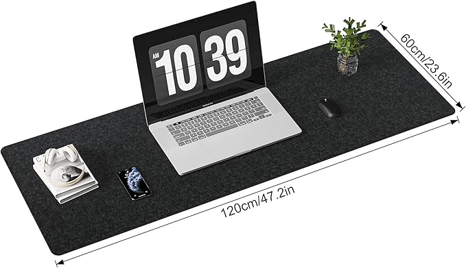 Large Felt Desk Mat,47.2"x 23.6",Non - Slip Desk Pad for Office and Home,120x60cm Full Table Mouse Pad,Keyboard Mats for Desk,Desktop Protection(Dark Gray) | Mouse Pads - TrueDesk