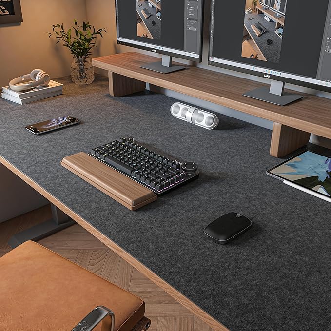 Large Felt Desk Mat,47.2"x 23.6",Non - Slip Desk Pad for Office and Home,120x60cm Full Table Mouse Pad,Keyboard Mats for Desk,Desktop Protection(Dark Gray) | Mouse Pads - TrueDesk