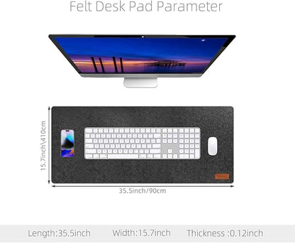 Large Felt Desk Pad | Felt Desk Protector | Full Desk Mouse & Keyboard Mat | Computer Desk Mat - 36×16 Inch Workspace Protector(Black) | Desk Pads Blotters - TrueDesk