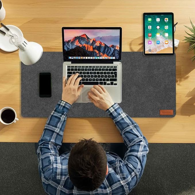 Large Felt Desk Pad | Felt Desk Protector | Full Desk Mouse & Keyboard Mat | Computer Desk Mat - 36×16 Inch Workspace Protector(Black) | Desk Pads Blotters - TrueDesk