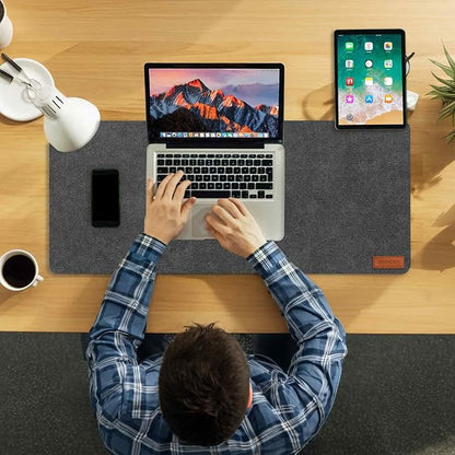 Large Felt Desk Pad | Felt Desk Protector | Full Desk Mouse & Keyboard Mat | Computer Desk Mat - 36×16 Inch Workspace Protector(Black) | Desk Pads Blotters - TrueDesk