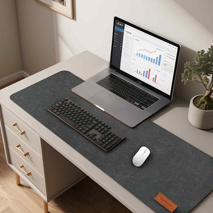 Large Felt Desk Pad | Felt Desk Protector | Full Desk Mouse & Keyboard Mat | Computer Desk Mat - 36×16 Inch Workspace Protector(Black) | Desk Pads Blotters - TrueDesk