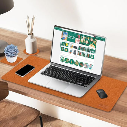 Large Felt Desk Pad | Felt Desk Protector | Full Desk Mouse & Keyboard Mat | Computer Desk Mat - 36×16 Inch Workspace Protector(Brown) | Desk Pads Blotters - TrueDesk