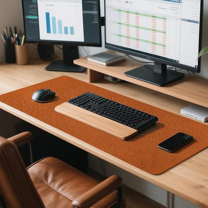 Large Felt Desk Pad | Felt Desk Protector | Full Desk Mouse & Keyboard Mat | Computer Desk Mat - 36×16 Inch Workspace Protector(Brown) | Desk Pads Blotters - TrueDesk