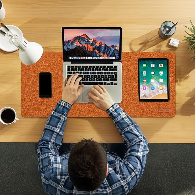 Large Felt Desk Pad | Felt Desk Protector | Full Desk Mouse & Keyboard Mat | Computer Desk Mat - 36×16 Inch Workspace Protector(Brown) | Desk Pads Blotters - TrueDesk